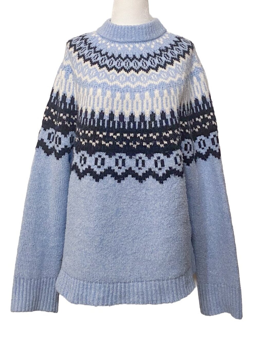 Universal Thread Fair Isle Blue Sweater M Pull Over High Neck